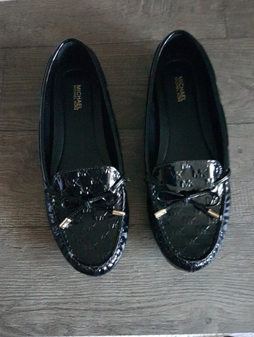 Michael Kors Black Patent Leather Bow Trim Loafers